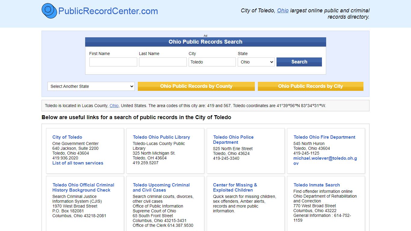 Toledo, Ohio Public Records and Criminal Background Check