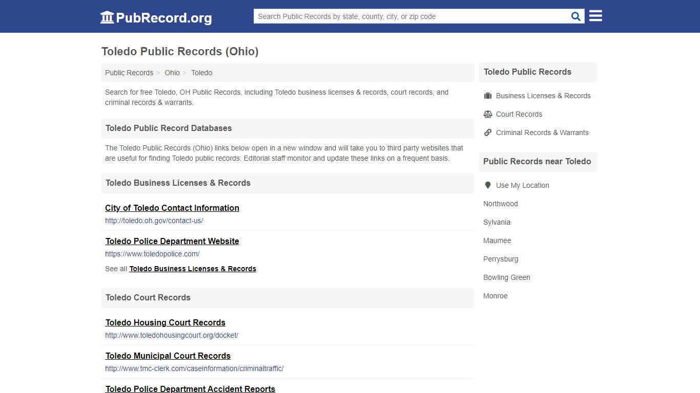 Free Toledo Public Records (Ohio Public Records) - PubRecord.org