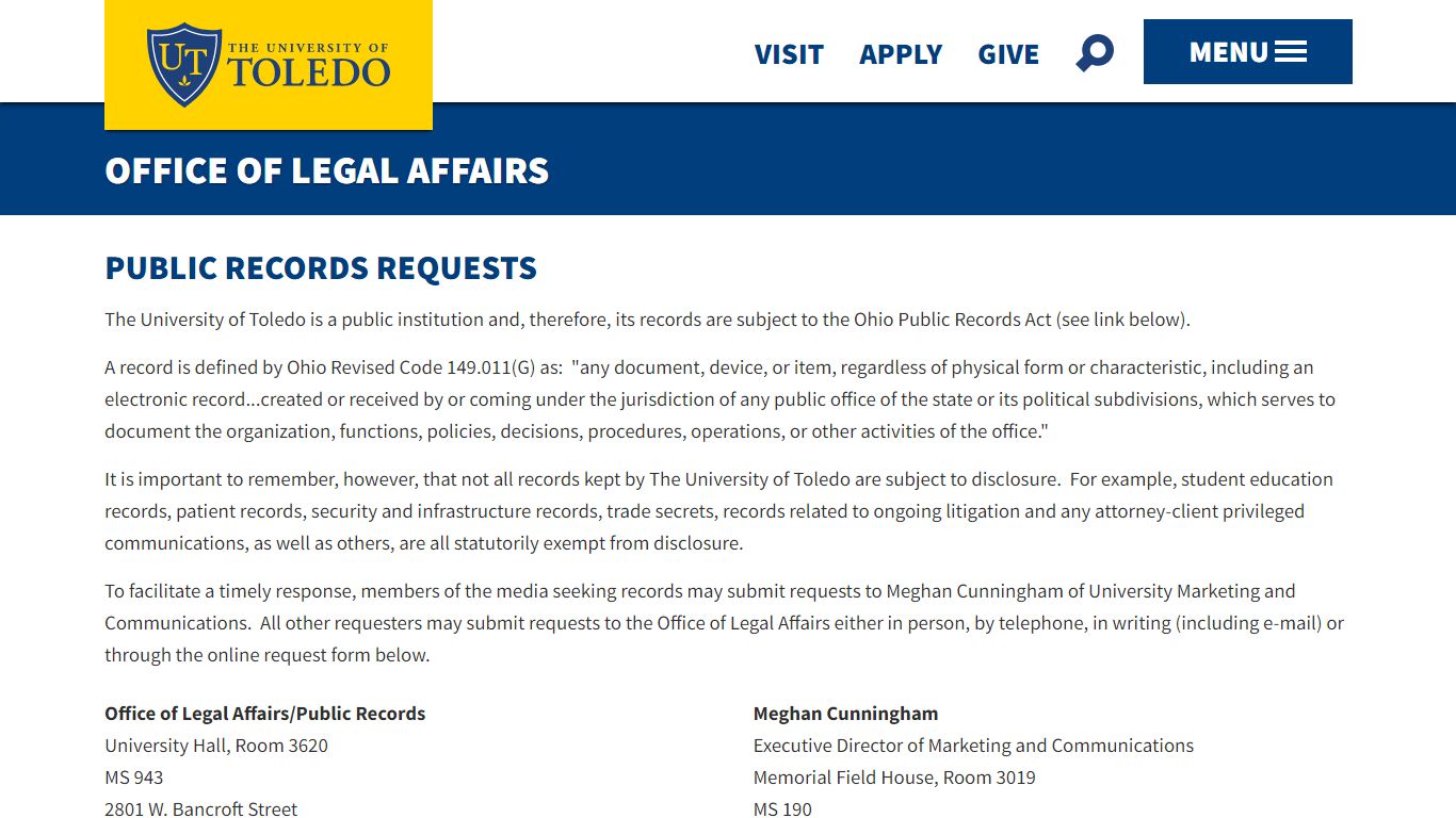 Public Records Requests - University of Toledo